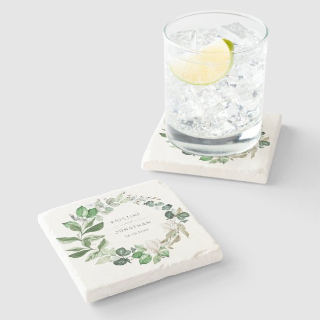 Modern Sage Greenery Wandewhite Blommigt Bröllop Stenunderlägg (Sidan)