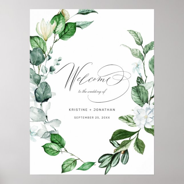 Modern Sage Greenery Wandey Blommigt Bröllop Välko Poster (Framsidan)