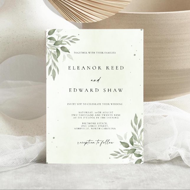 Modern Sage Greenery Wedding Invitation Card Spara Datumet (Skapare uppladdad)