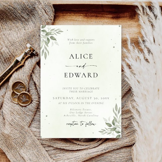 Modern Sage Greenery Wedding Invitation Card Spara Datumet (Skapare uppladdad)