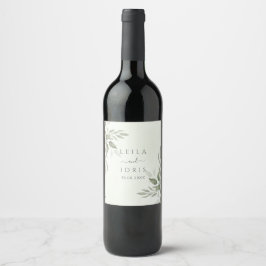 Modern Sage Greenery Wedding Wine Bottle Label Vinflaska Etikett