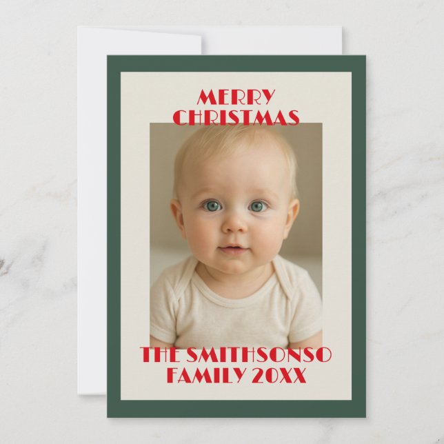 Modern Sage Grön Foto God Jul Julkort (Framsida)