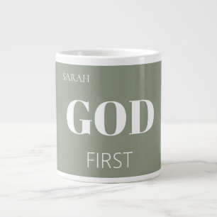 Modern Sage Grön Gud Först Tro Sägande Slogan Jumbo Mugg
