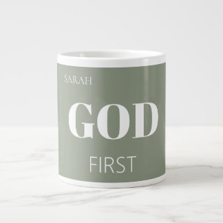 Modern Sage Grön Gud Först Tro Sägande Slogan Jumbo Mugg