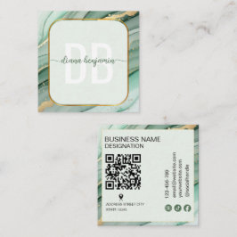 Modern Sage Grön Guld monogram Qr-kod Fyrkantigt Visitkort