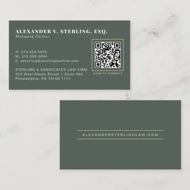 Modern Sage Grön Guld QR-kod Professionell Visitkort (Fram/baksida)