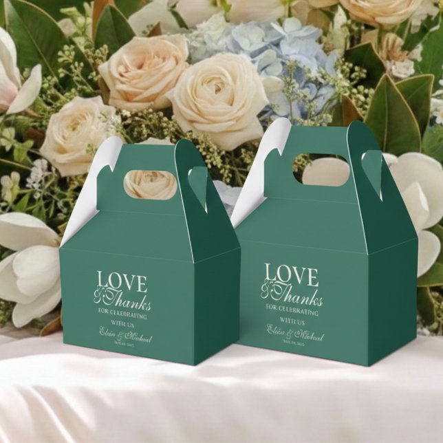Modern Sage Grön Kärlek och Tacksamhet Bröllop  Presentaskar (Modern Sage Green Love and Thanks Wedding Favor Boxes)