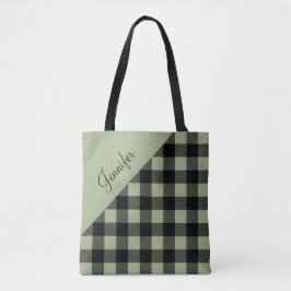Modern Sage Grön Plaid Mönster Namn Tygkasse