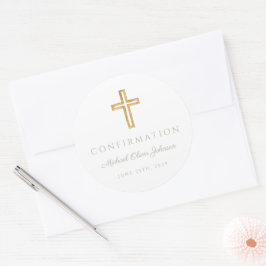 Modern Sage Grön Religiös Kors Pojke Konfirmation Runt Klistermärke