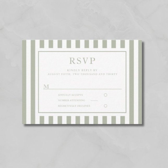 Modern Sage Gröna Randiga Bröllop  OSA Kort (Modern Sage Green Stripes Wedding RSVP Card)
