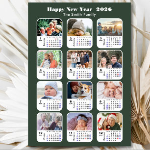 Modern Sage Grönt 2025 Calendar 12 Photo Magnetic
