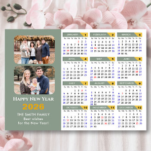 Modern Sage Grönt 2025 Calendar 2 Photo Magnetic