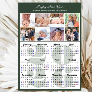 Modern Sage Grönt 2025 Calendar Family 8 Photo Julkort