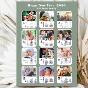 Modern Sage Grönt 2026 Calendar 12 Photo Magnetic