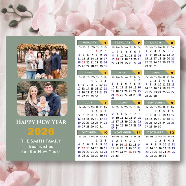 Modern Sage Grönt 2026 Calendar 2 Photo Magnetic (Skapare uppladdad)