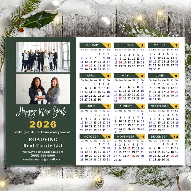 Modern Sage Grönt 2026 Calendar Business 2 Photo Julkort (Skapare uppladdad)
