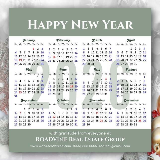 Modern Sage Grönt 2026 Calendar Business Magnetic (Skapare uppladdad)