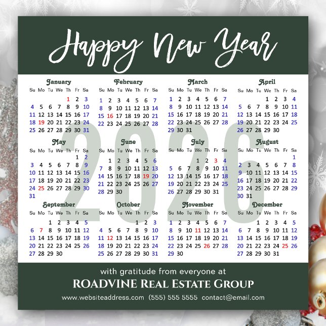 Modern Sage Grönt 2026 Calendar Business Magnetic (Skapare uppladdad)