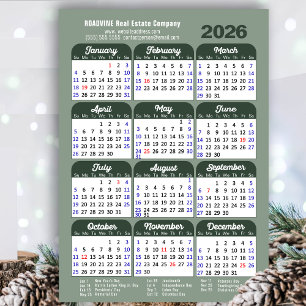 Modern Sage Grönt 2026 Calendar Business Simple Julkort