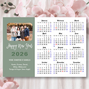 Modern Sage Grönt 2026 Calendar Family Magnetic