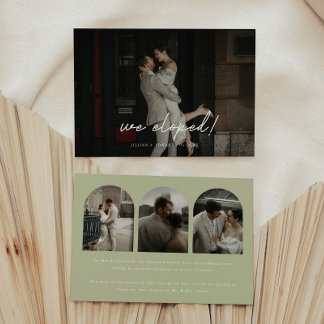 Modern Sage Grönt 4-Photo Arch Bröllop Elopement Meddelande