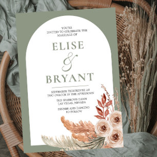 Modern Sage Grönt Boh Arch Blommigt Bröllop Inbjudningar