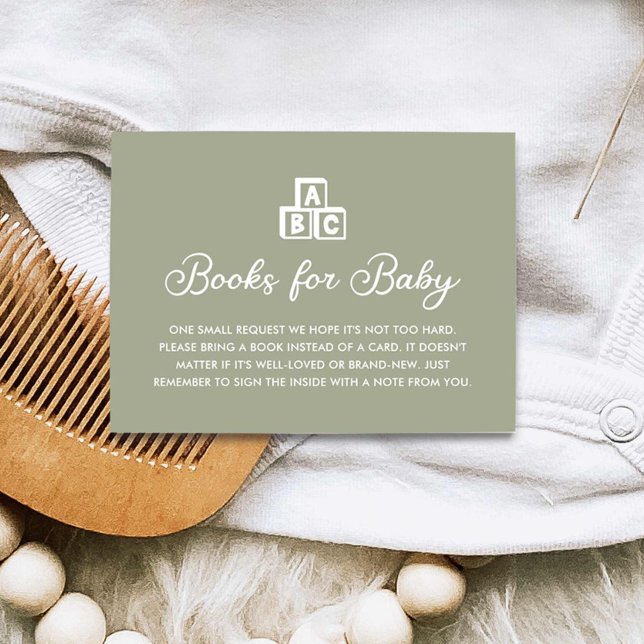 Modern Sage Grönt Bokar för Baby Card Tilläggskort (Modern Minimalistic Books for Baby Sage Green Card)