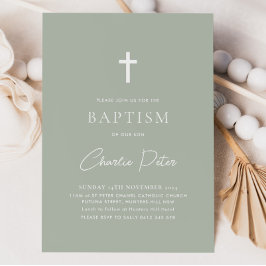 Modern Sage Grönt Boys Kor Christening Baptism Inbjudningar