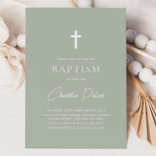 Modern Sage Grönt Boys Kor Christening Baptism Inbjudningar