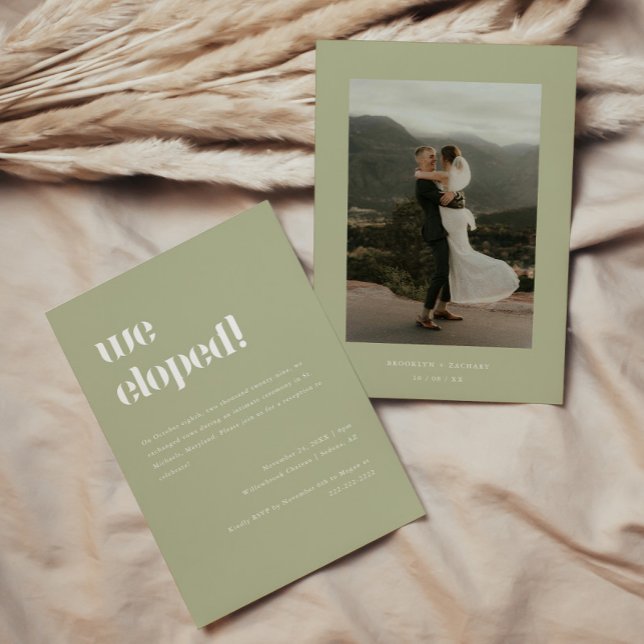 Modern Sage Grönt Bröllop Elopement Recept Inbjudningar (Skapare uppladdad)