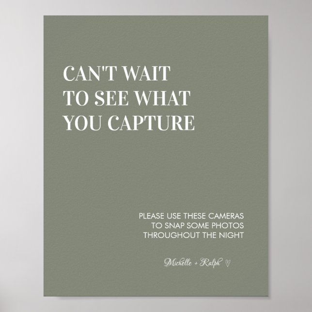 Modern Sage Grönt Bröllop - engångsskylt för kamer Poster (Framsidan)