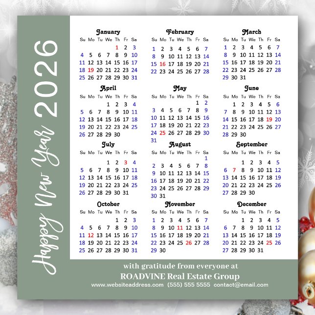Modern Sage Grönt Business 2026 Calendar Simple Julkort (Skapare uppladdad)