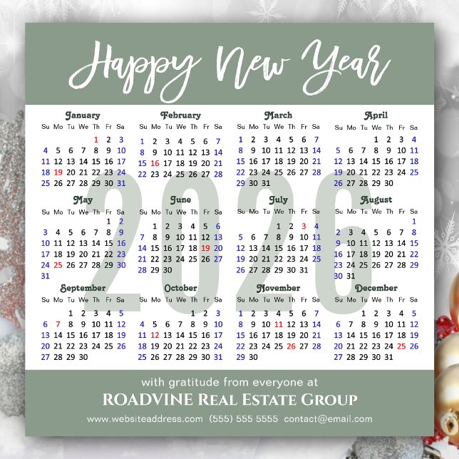 Modern Sage Grönt Business 2026 Calendar Simple Julkort (Skapare uppladdad)