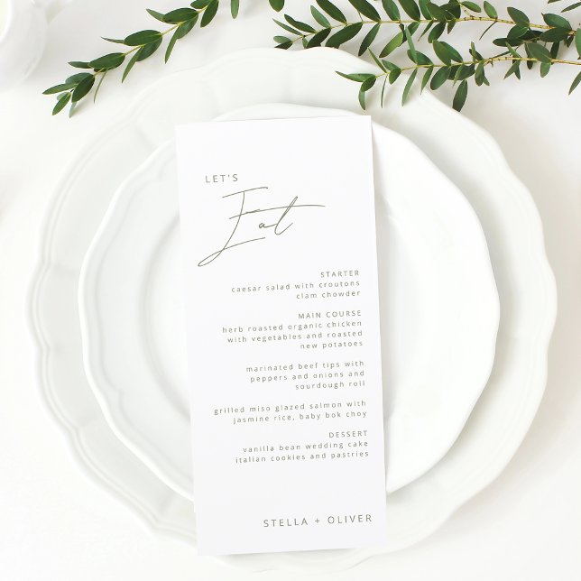 Modern Sage Grönt Calligraphy Bröllop Meny (Modern Sage Green Calligraphy Wedding Menu)