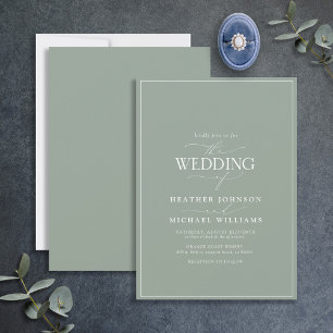 Modern Sage Grönt Calligraphy Wedding bjudande Inbjudningar