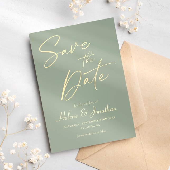 Modern Sage Grönt Elegant Minimalist Bröllop Spara Datumet (Modern Sage Green Elegant Minimalist Wedding Save The Date)
