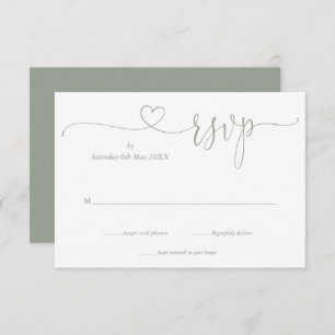 Modern Sage Grönt Elegant Script Heart OSA Kort