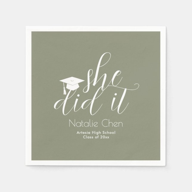 Modern Sage Grönt Elegant Typsnitt Studenten Pappersservett (Framsidan)