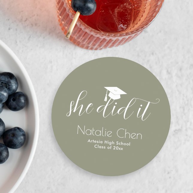 Modern Sage Grönt Elegant Typsnitt Studenten Underlägg Papper Rund (Skapare uppladdad)