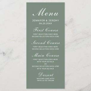 Modern Sage Grönt Elegant Vitskript Bröllop Meny