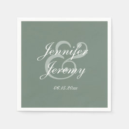 Modern Sage Grönt Elegant Vitskript Bröllop Pappersservett