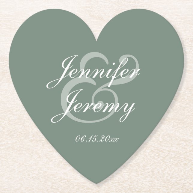 Modern Sage Grönt Elegant Vitskript Bröllop Underlägg Papper (Framsida)