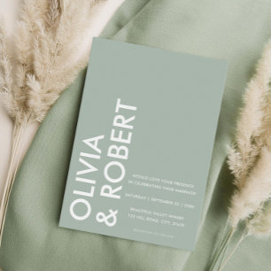 Modern Sage Grönt fet minimalistisk Bröllop Inbjudningar