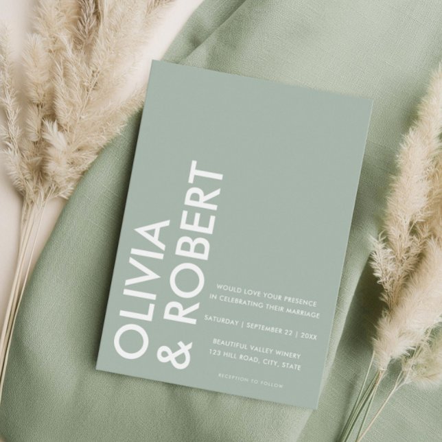 Modern Sage Grönt fet minimalistisk Bröllop Inbjudningar (Skapare uppladdad)