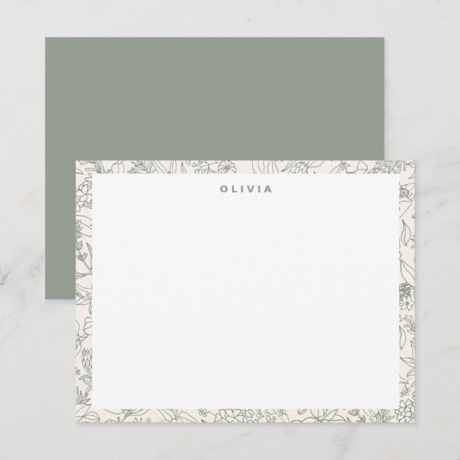 Modern Sage Grönt Flowers Örter Boho Mönster Anteckningskort (Fram/baksida)