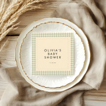 Modern Sage Grönt Gingham Baby Shower Collection