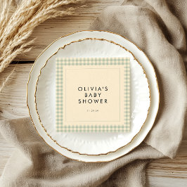 Modern Sage Grönt Gingham Baby Shower Collection Pappersservett