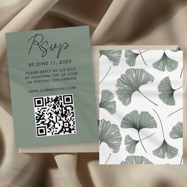 Modern Sage Grönt Ginkgo Löv Bröllop OSA Card Kort (Skapare uppladdad)