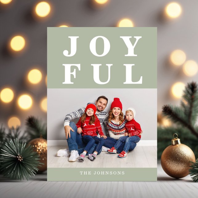 Modern Sage Grönt Glatt Photo-jul Julkort (Modern Sage Green Joyful Photo Christmas Holiday Card)