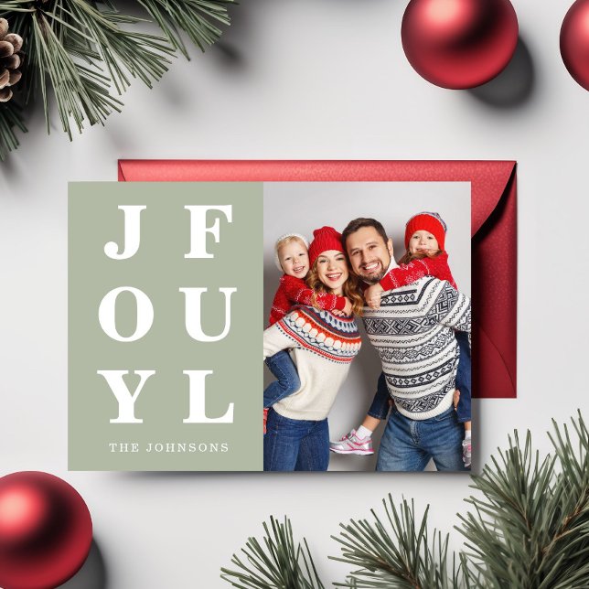 Modern Sage Grönt Glatt Photo-jul Julkort (Modern Sage Green Joyful Photo Christmas Holiday Card)